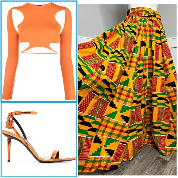 BOLD AFRICAN PRINT MAXI SKIRT- FREE SIZE -NEW - Picture 2 of 6